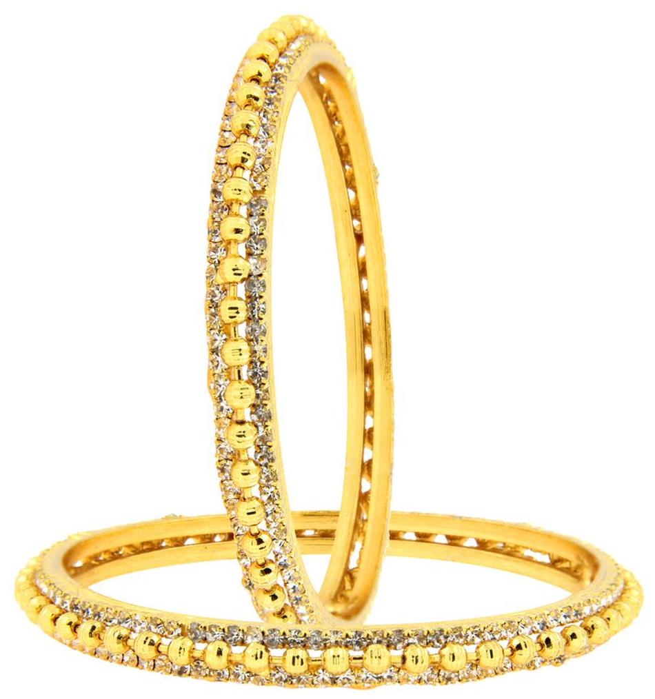 

The Jewelbox Ball American Diamond CZ 22K Gold Plated Brass Bangle Pair