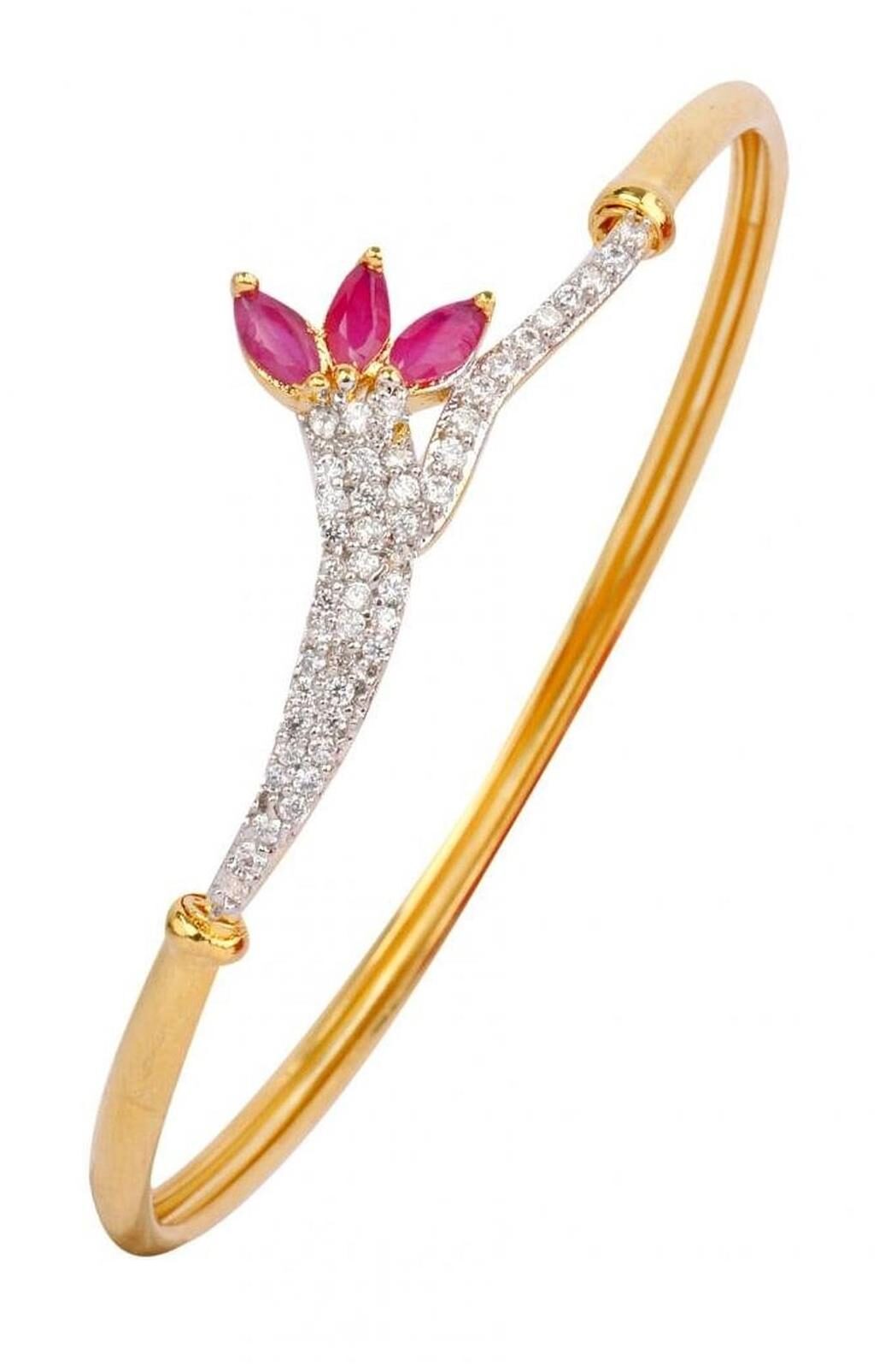 

ZIVOM american diamond CZ red leaf marquis openable kada bangle bracelet