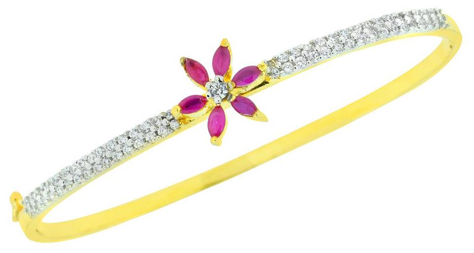 

The Jewelbox Dainty Ruby American Diamond CZ Gold Plated Openable Bangle Kada Bracelet for Women