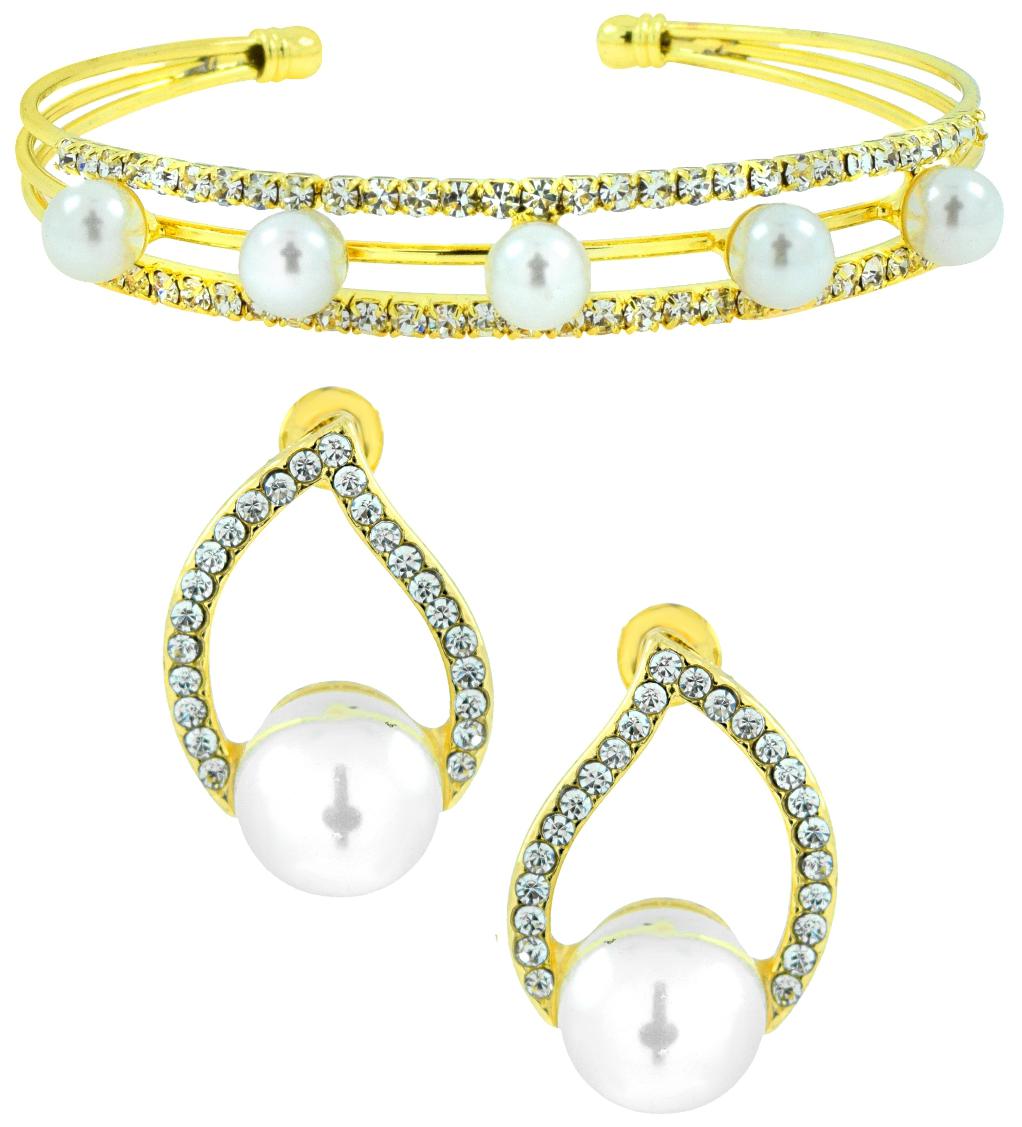 

ZIVOM Daily Work Wear Pearl Cz Stud Earring Light Weight Cz Cuff Combo For Women