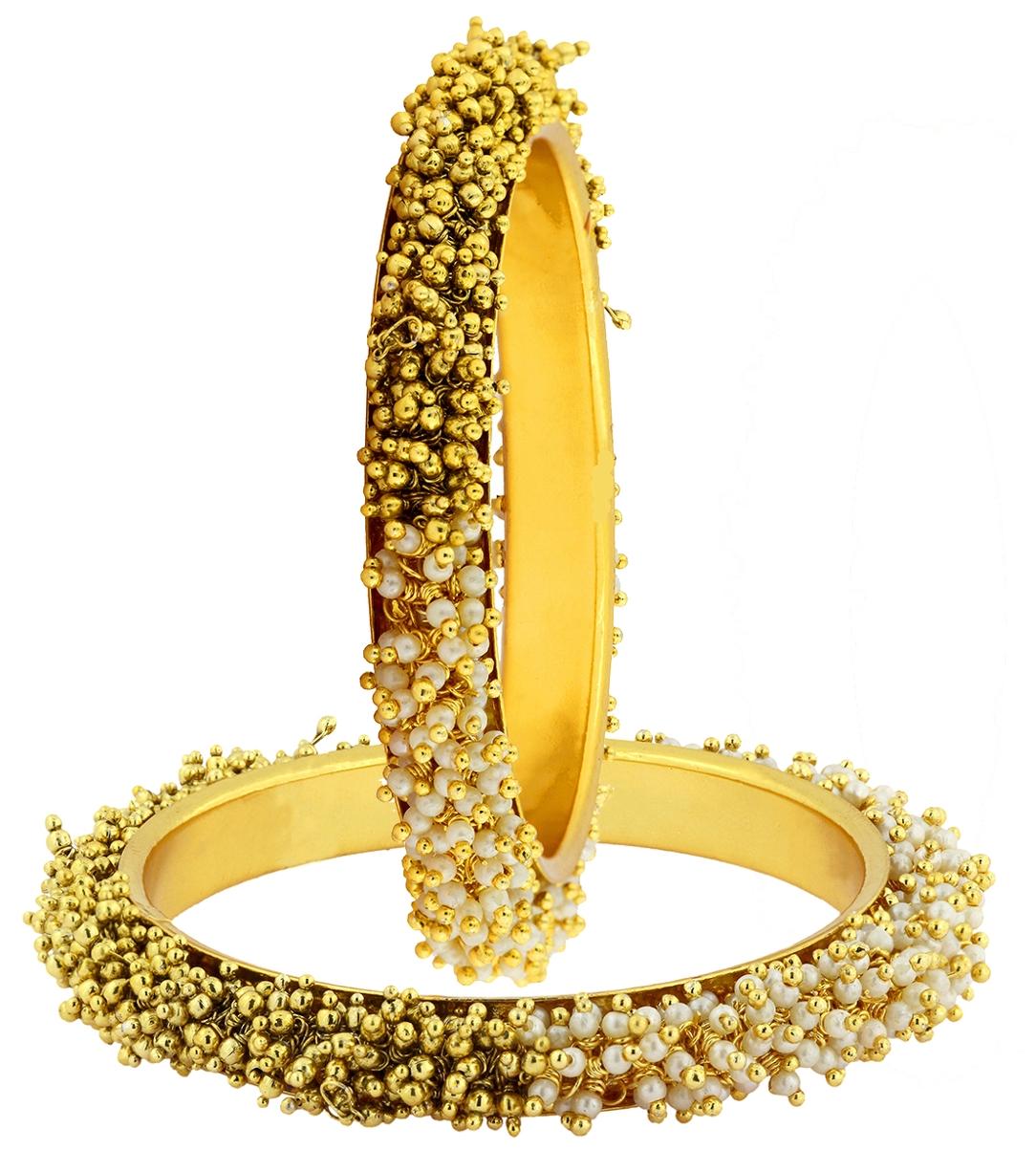 

The Jewelbox Cluster Pearls Antique 22k Gold Plated Bangle Set Of 2 (pair) For Women