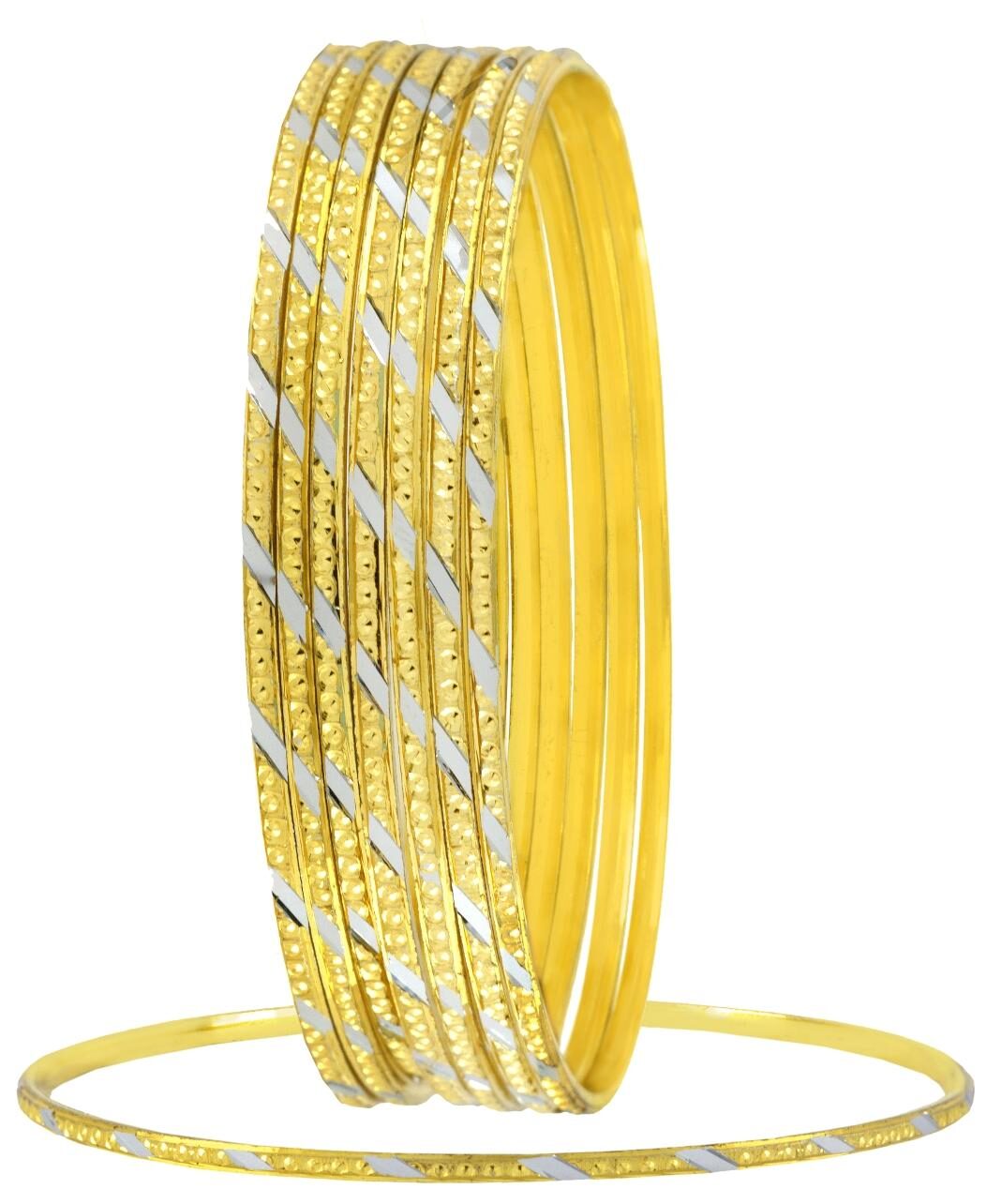 

ZIVOM Wedding Designer 22k Gold Plated Rhodium Metal Chuda Kada Bangle Set Of 8 For Women
