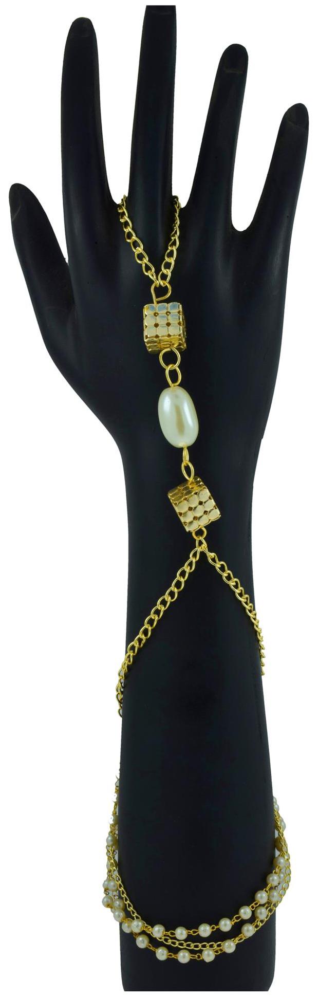 

The Jewelbox Italian 18K Gold Plated Pearl Hand Wear Bracelet Chain for Women