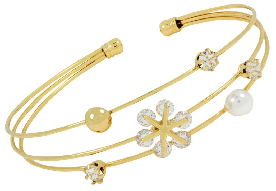 

The Jewelbox Dainty Flower 14k Gold Plated Cuff Bracelet Bangle For Women