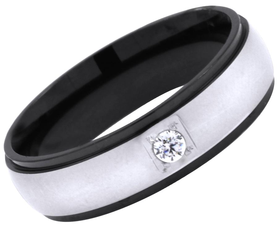 

The Jewelbox Black Silver Plated 316l Surgical Stainless Steel Cz Wedding Engagement Band Ring For Men