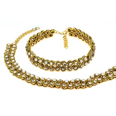 

ZIVOM Antique Traditional Gold Ethnic Kundan Look Cz Payal Anklet Pair