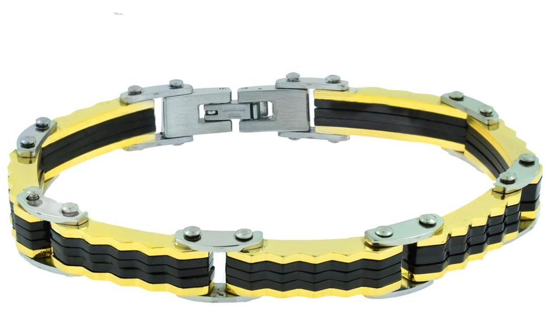 

The Jewelbox Geometric Designer 18K Gold Plated Black Accent Surgical Stainless Steel Bracelet