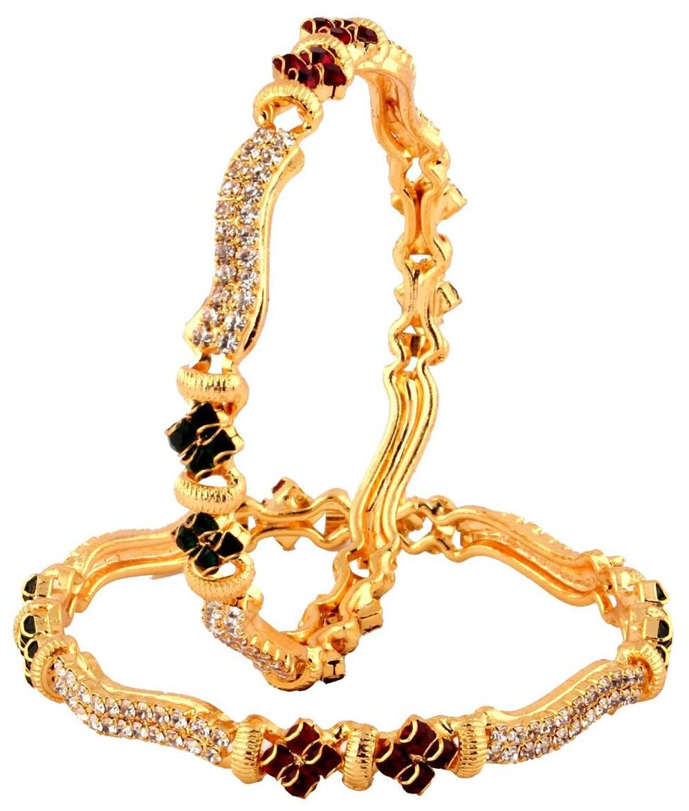 

The jewelbox 22K gold plated maroon green wavy bangle pair