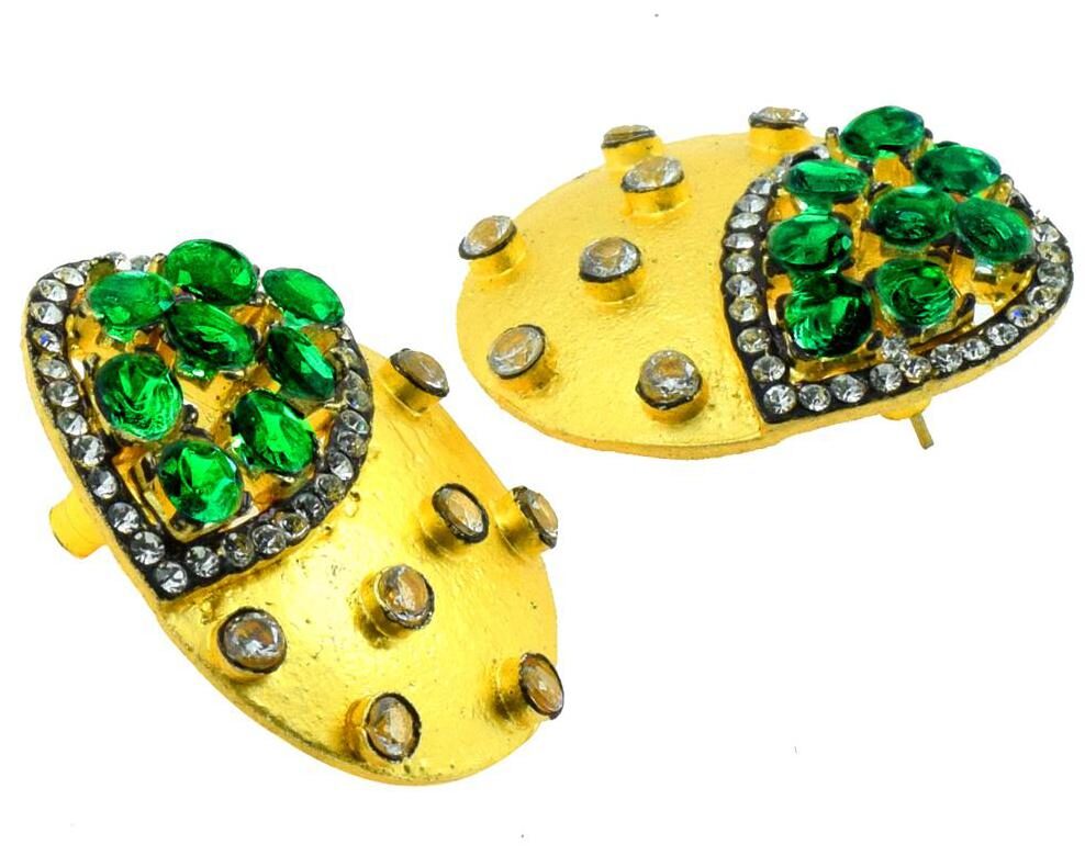 The Jewelbox Indo-Western Emerald Green American Diamond CZ Gold Plated Stud Earring For Women Christmas Gift The Jewelbox Indo-Western Emerald Green American Diamond CZ Gold Plated Stud Earring For Women Christmas Gift