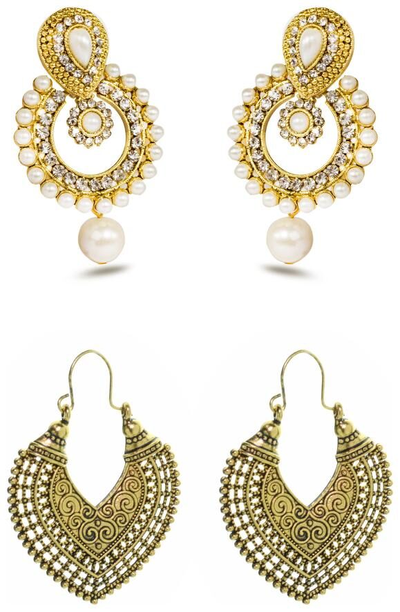 

Three Shades Set of 2 pair of earrings Golden Heart Earring Deepika Ramleela Earring For Girls Women