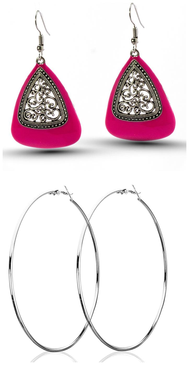 

Three Shades Stylish Coloured Plated Hoop Loop Tungsten Hoop Earring Combo Set of 2 Earring 053