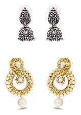 

Three Shades Combo Set of 2 Beautiful Earring With Designer Ramleela Deepika Chandbali Earring Combo Set for Girls Women 107