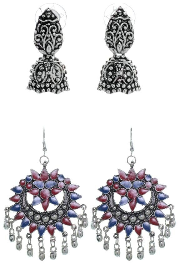 

Three Shades Multicolored afghani German Silver Earring Combo Tribal Drop Earrings For Women Brass Jhumki Earring Drop Earring Dangle Earring Chandbali Earring Hoop Earring