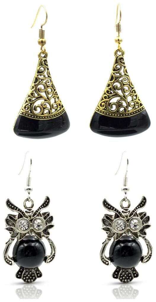 

Three Shades Earrings Combo Set of 2 Earring 1 Dangle Earring 1 Owl Style Earring in Black Colour Designed for both Girls Women