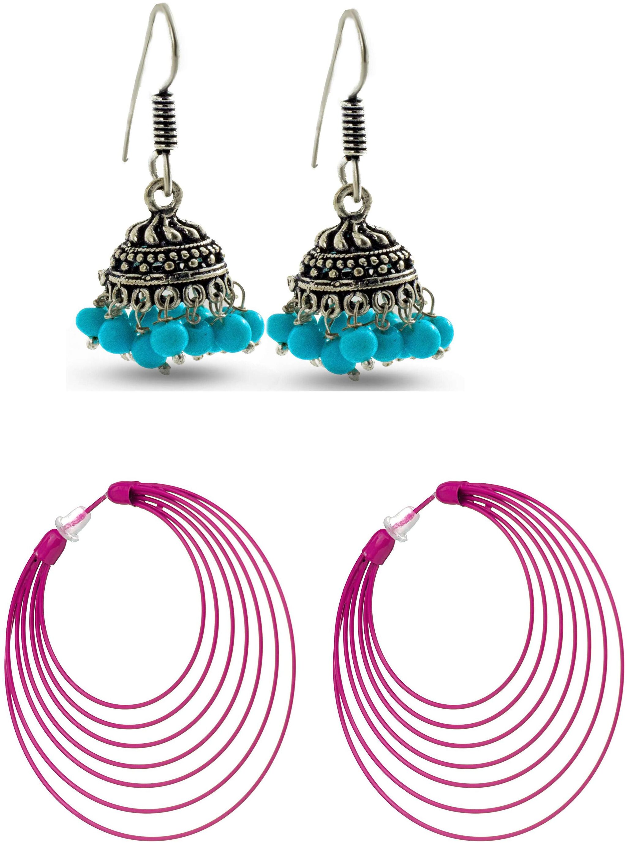 

Three Shades Stylish Coloured Plated Hoop Loop Tungsten Hoop Earring Combo Set of 2 Earring 021