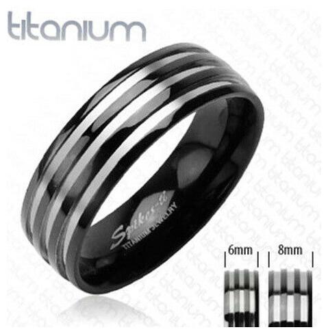 

Three Stripes on Black 8mm Band Men s Ring Solid Titanium