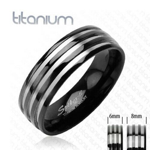 

Three Stripes on Black 8mm Band Men s Ring Solid Titanium
