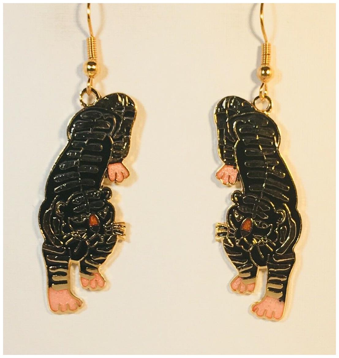 

TIGER Dangle Earrings Stefano Vintage (new) Cloisonne Gold Plate Factory Prices