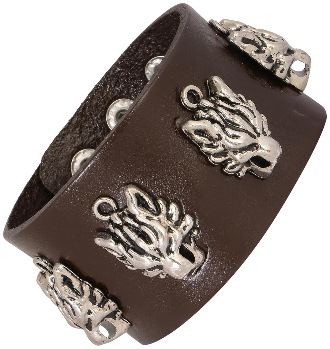 

Tiger Head Funky 100 Genuine Handcrafted Rhodium Chocolate Brown Adjustable Leather Bracelet Boy