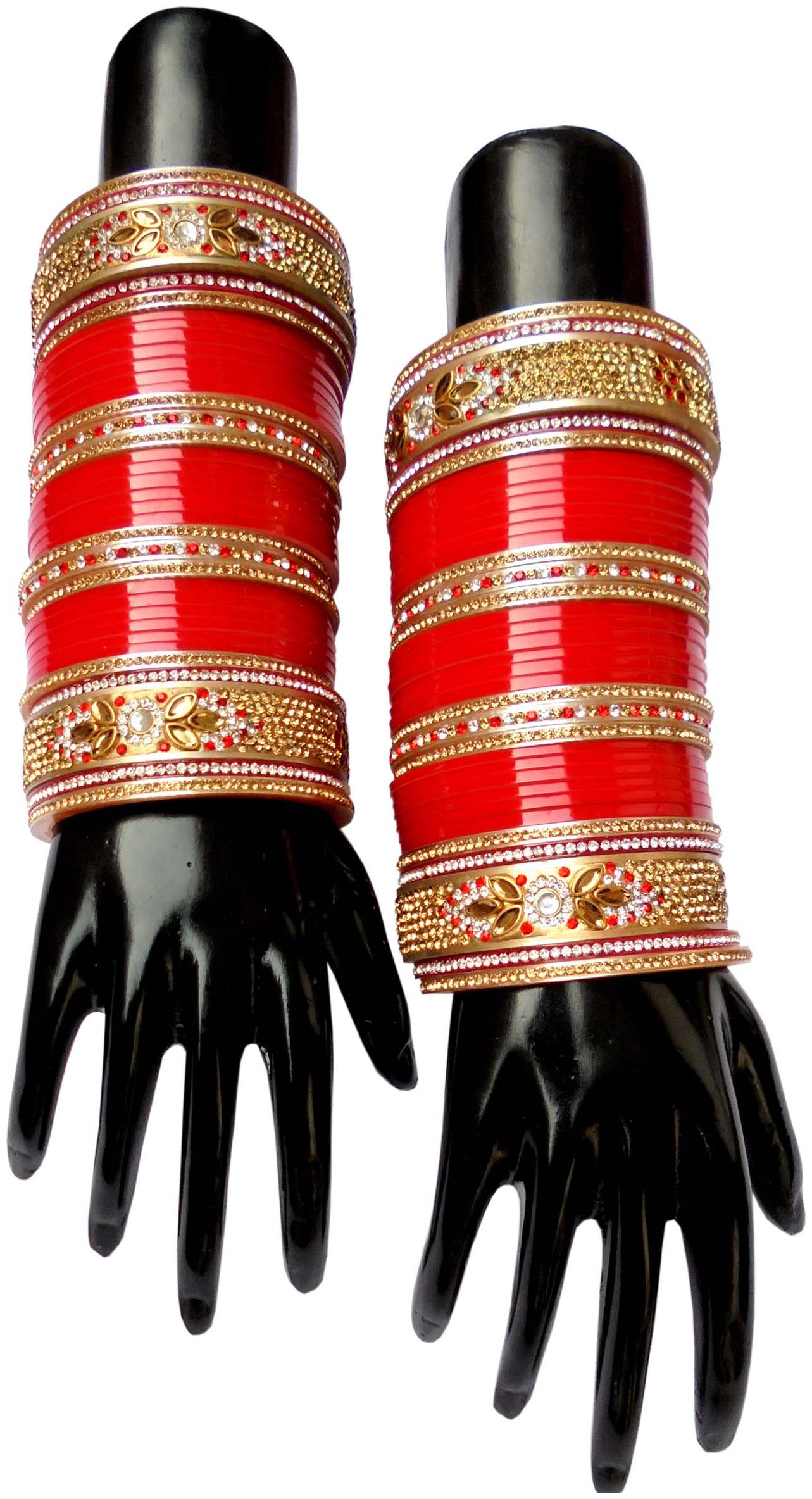 

Top Quality Stone Red Mahroon golden White Designer Wedding Engagement Punjabi Suhag Chuda Plastic Bridal Bangle chooda Set For Women Designed By Vivah BRIDAL CHURA