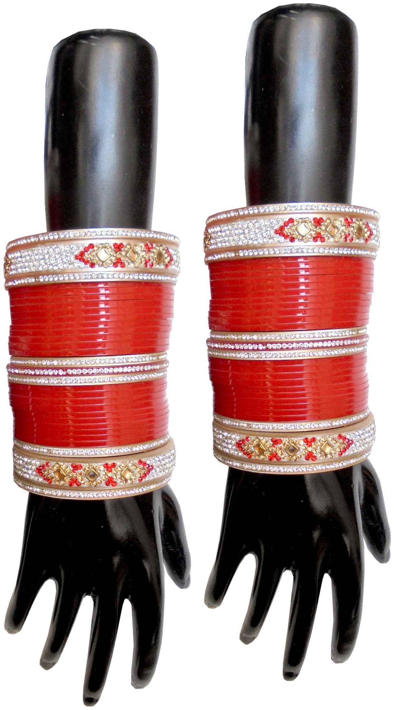 

Top Quality Stone Red Mahroon golden White Designer Wedding Engagement Punjabi Suhag Chuda Plastic Bridal Bangle chooda Set For Women Designed By Vivah BRIDAL CHURA