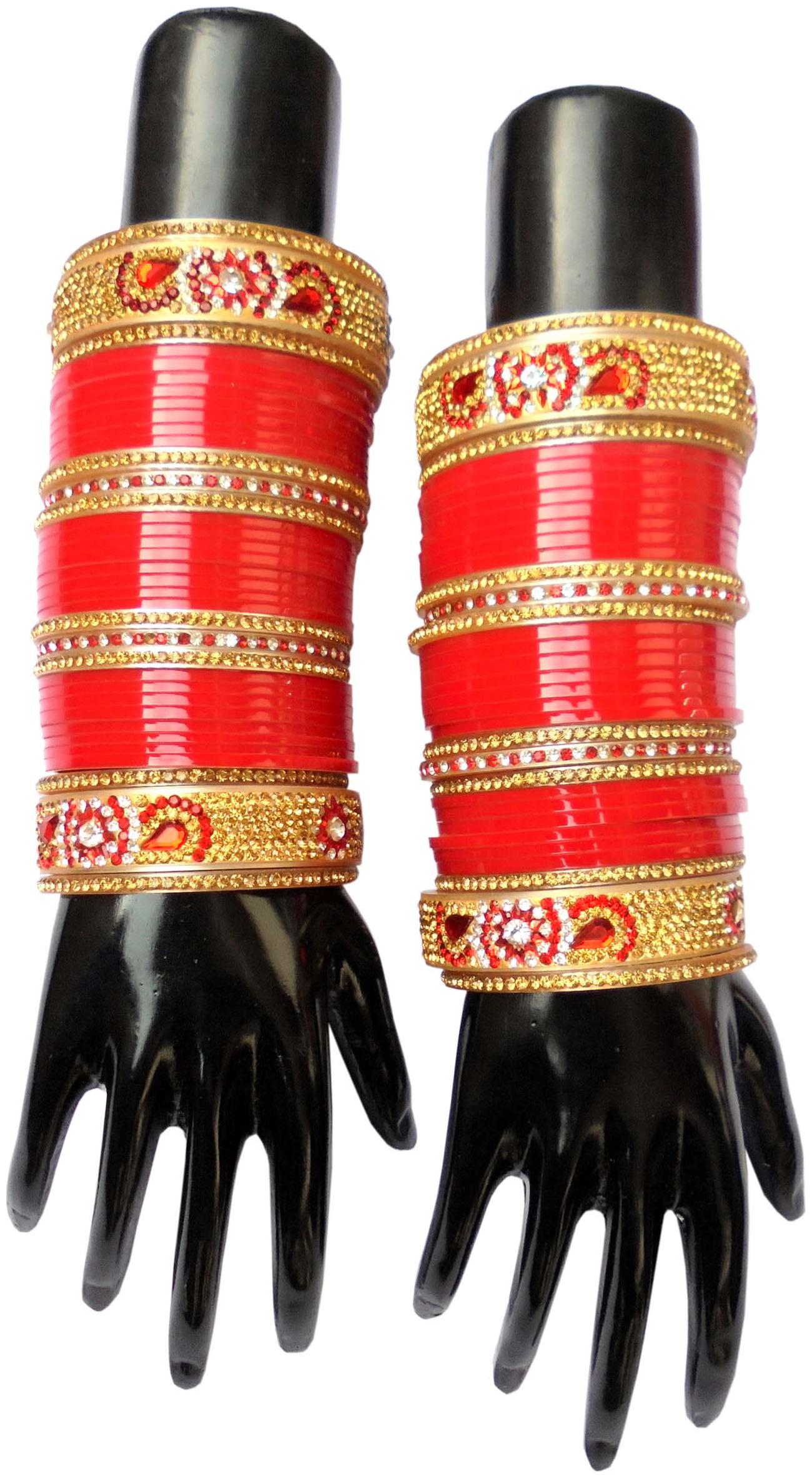 

Top Quality Stone Red Mahroon golden White Designer Wedding Engagement Punjabi Suhag Chuda Plastic Bridal Bangle chooda Set For Women Designed By Vivah BRIDAL CHURA
