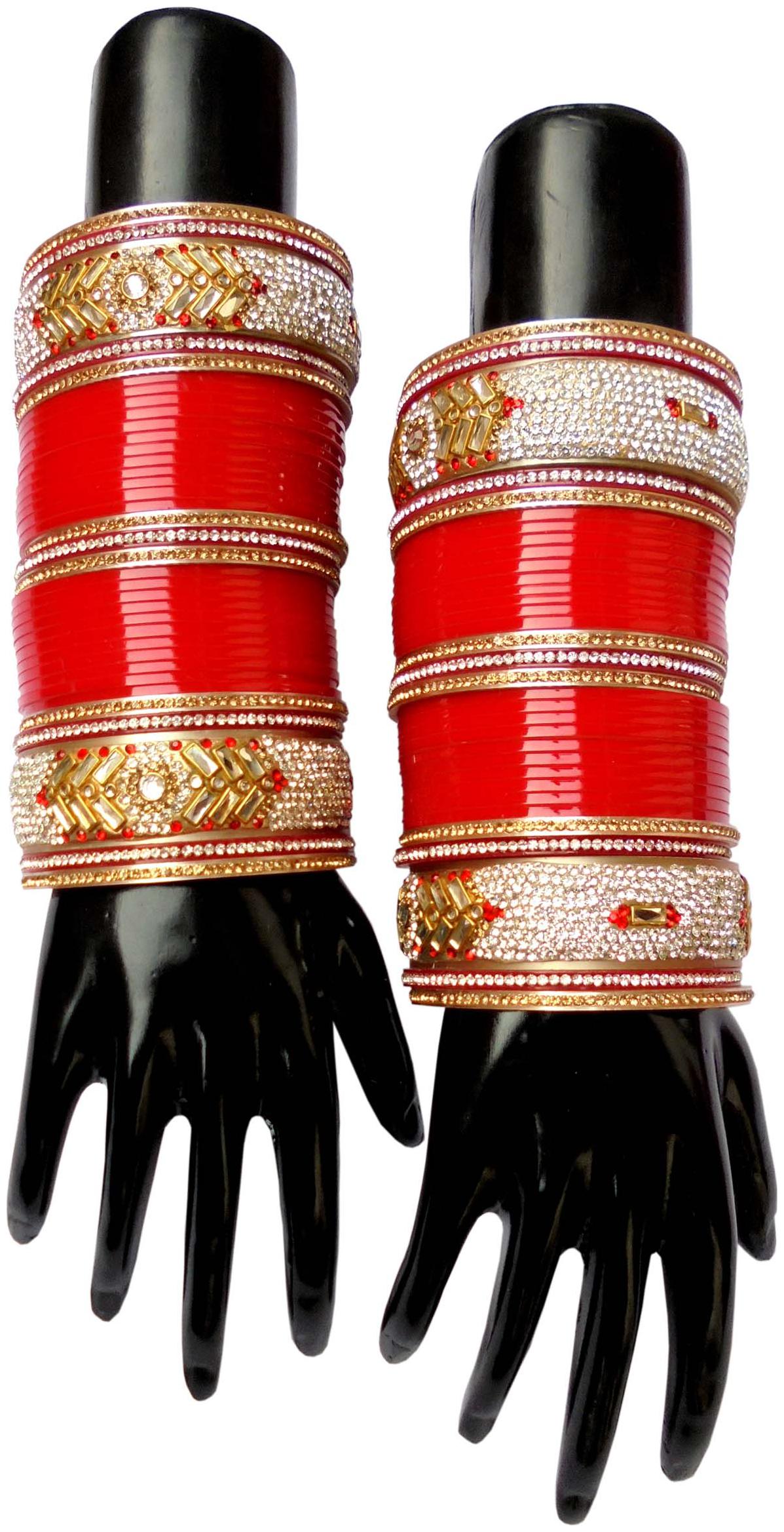 

Top Quality Stone Red Mahroon golden White Designer Wedding Engagement Punjabi Suhag Chuda Plastic Bridal Bangle chooda Set For Women Designed By Vivah BRIDAL CHURA