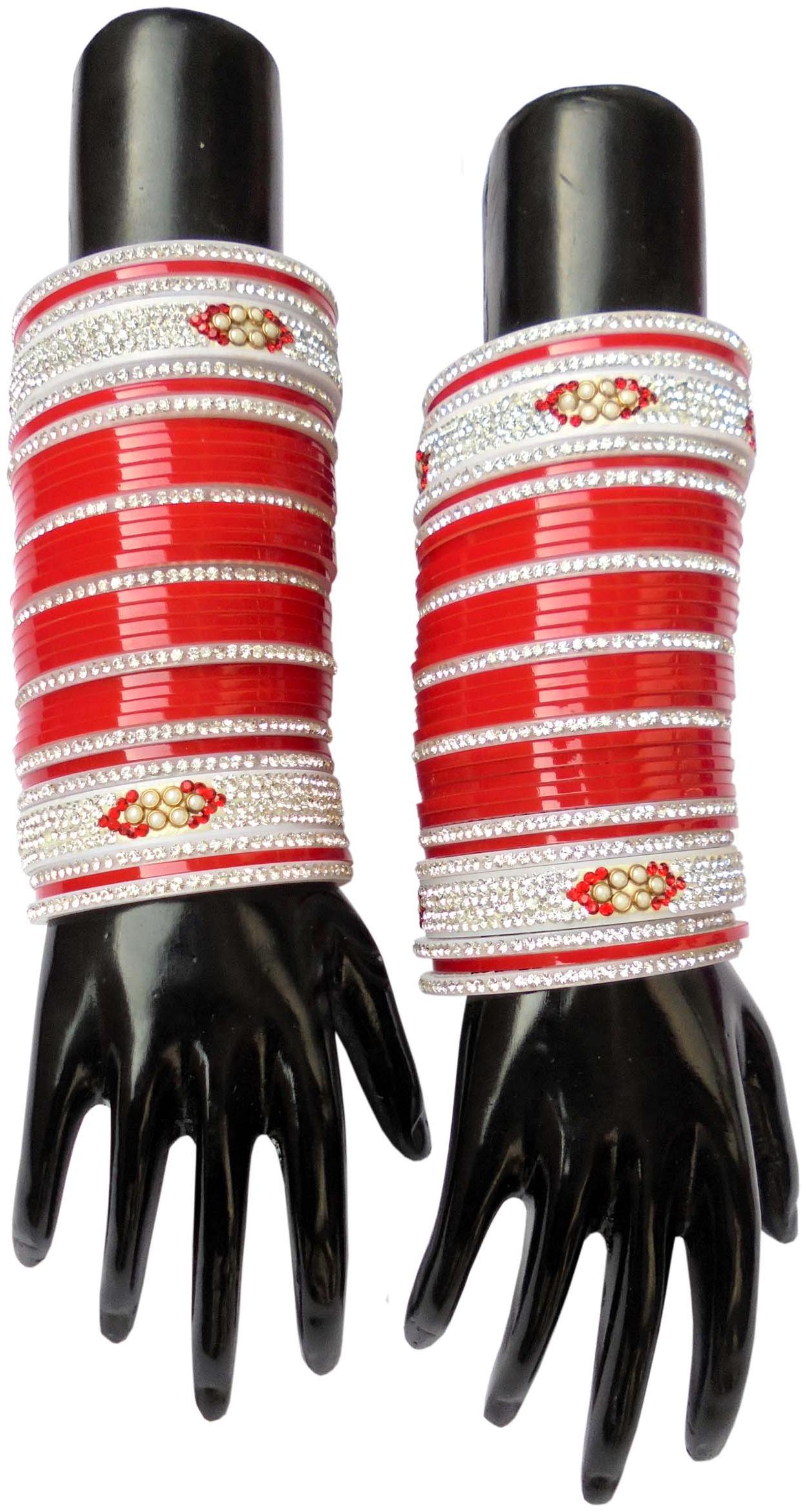 

Top Quality Stone Red Mahroon golden White Designer Wedding Engagement Punjabi Suhag Chuda Plastic Bridal Bangle chooda Set For Women Designed By Vivah BRIDAL CHURA