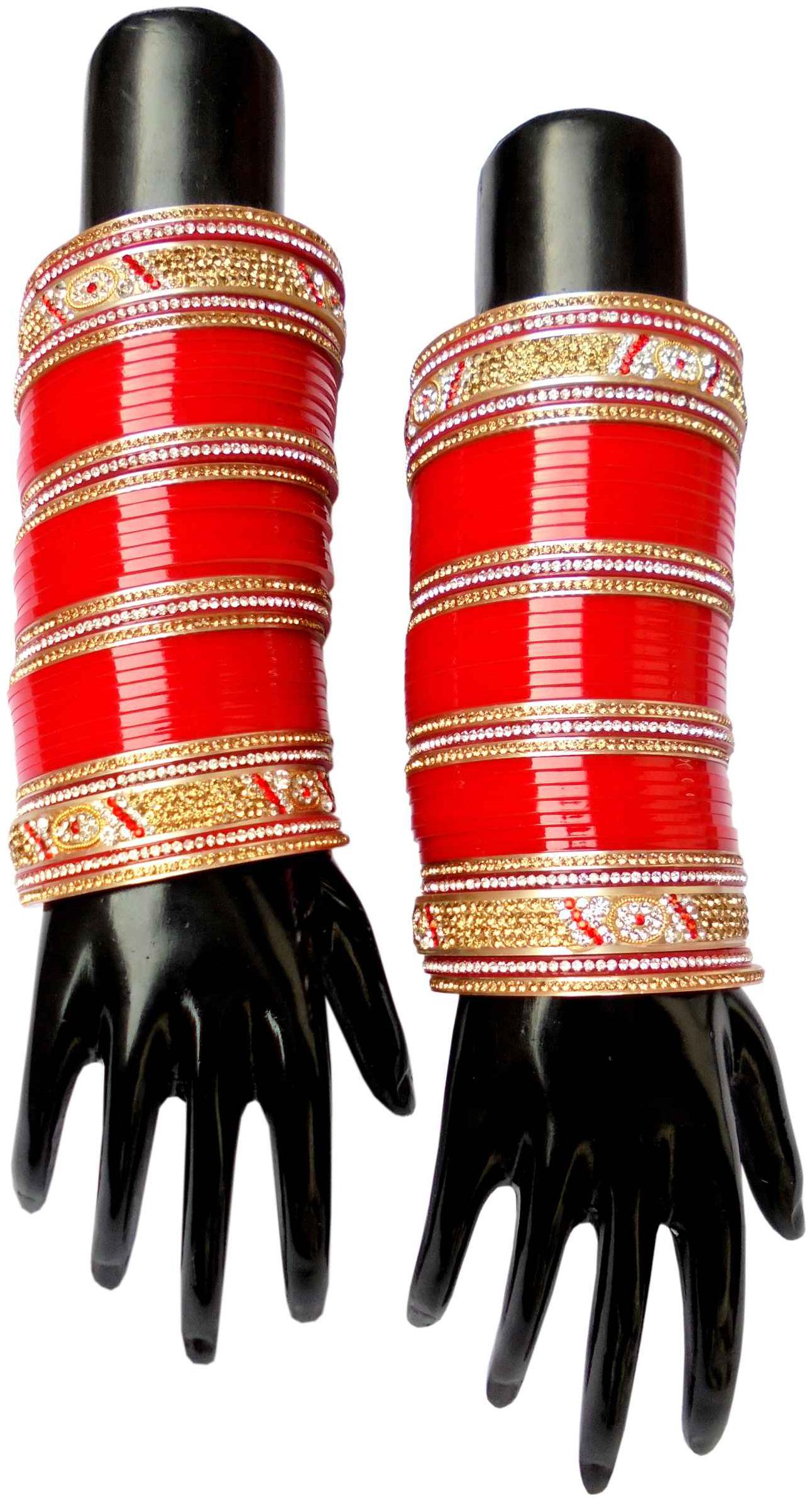 

Top Quality Stone Red Mahroon golden White Designer Wedding Engagement Punjabi Suhag Chuda Plastic Bridal Bangle chooda Set For Women Designed By Vivah BRIDAL CHURA