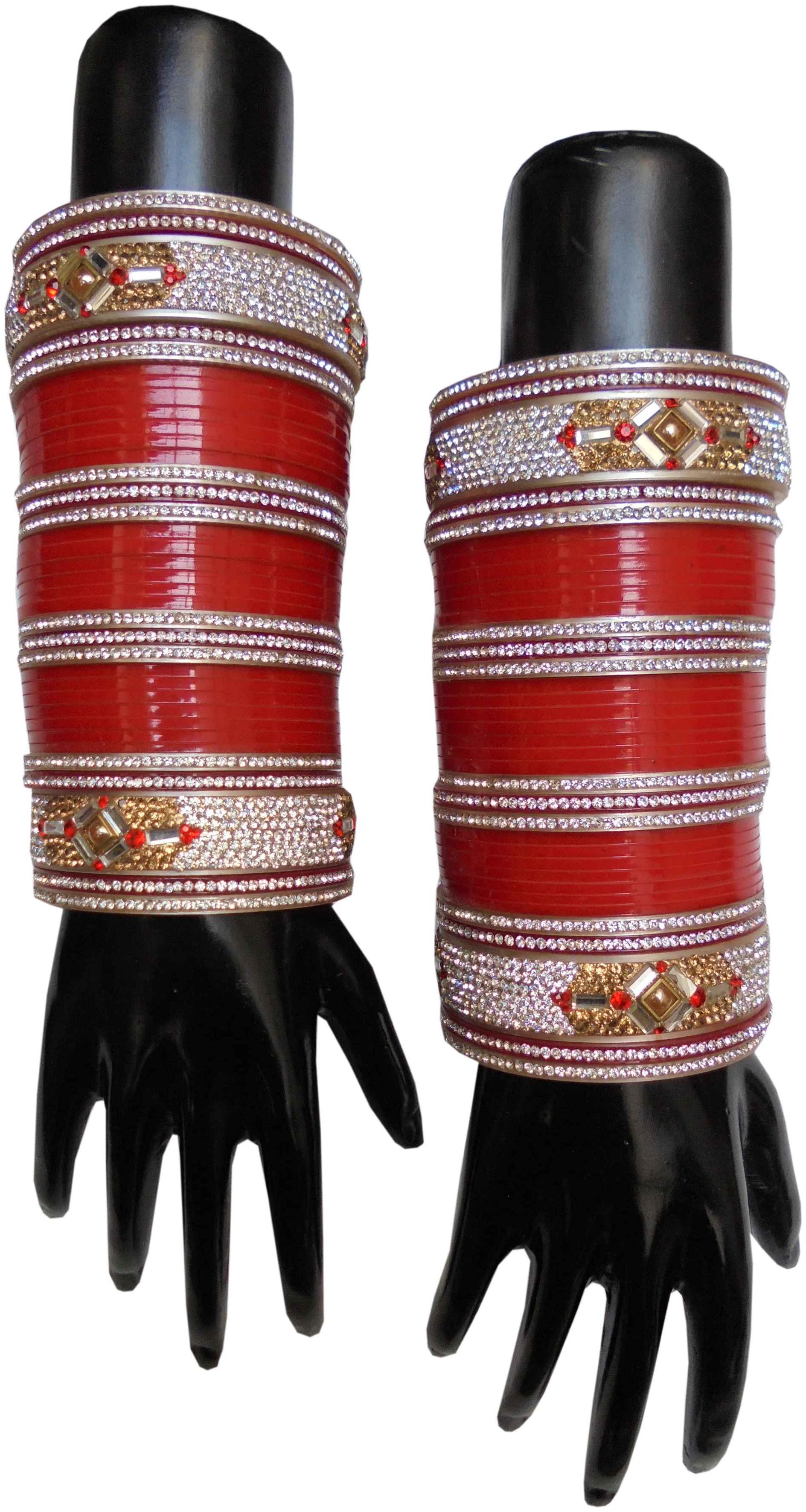 

Top Quality Stone Red Mahroon golden White Designer Wedding Engagement Punjabi Suhag Chuda Plastic Bridal Bangle chooda Set For Women Designed By Vivah BRIDAL CHURA