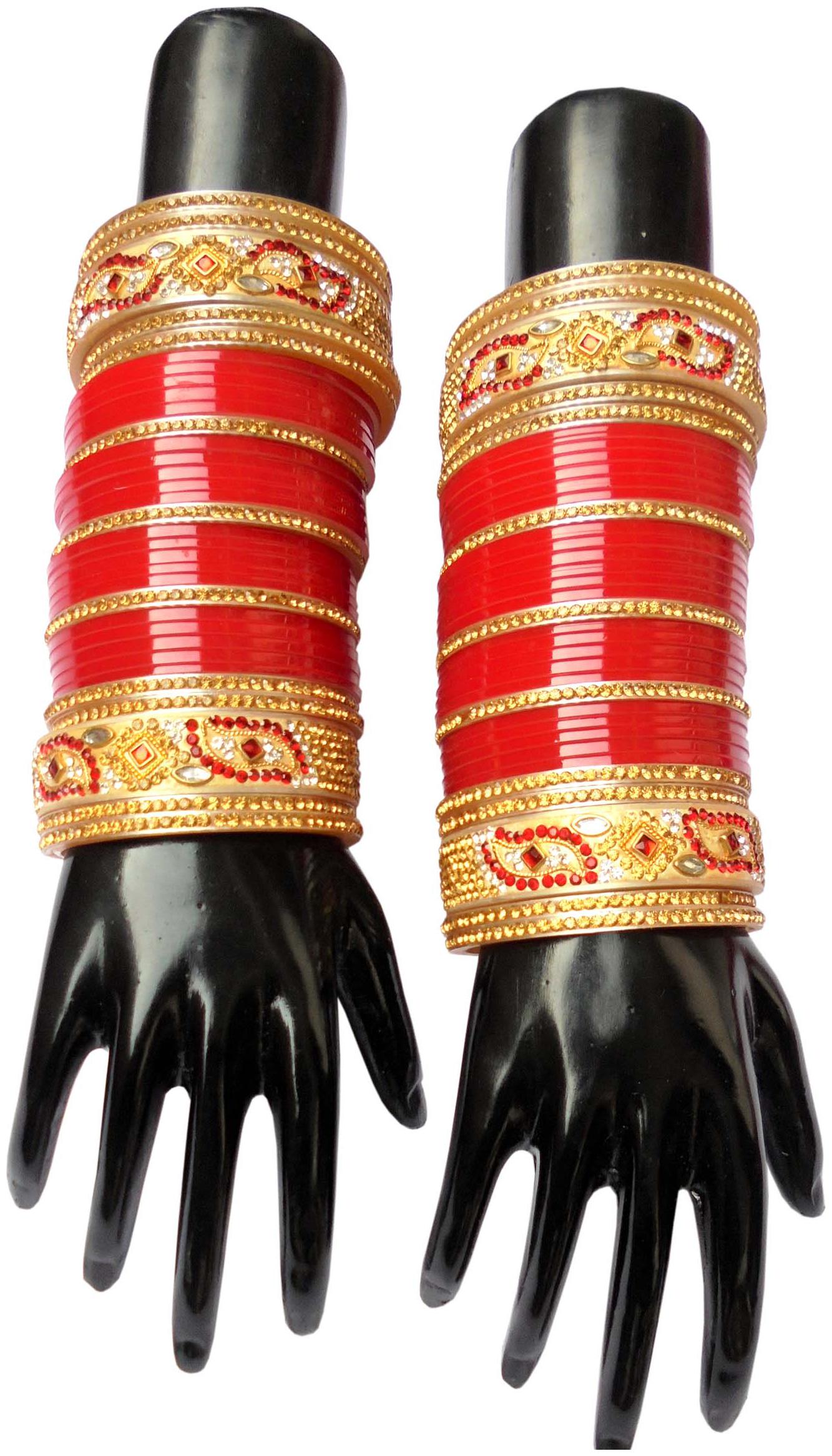 

Top Quality Stone Red Mahroon golden White Designer Wedding Engagement Punjabi Suhag Chuda Plastic Bridal Bangle chooda Set For Women Designed By Vivah BRIDAL CHURA