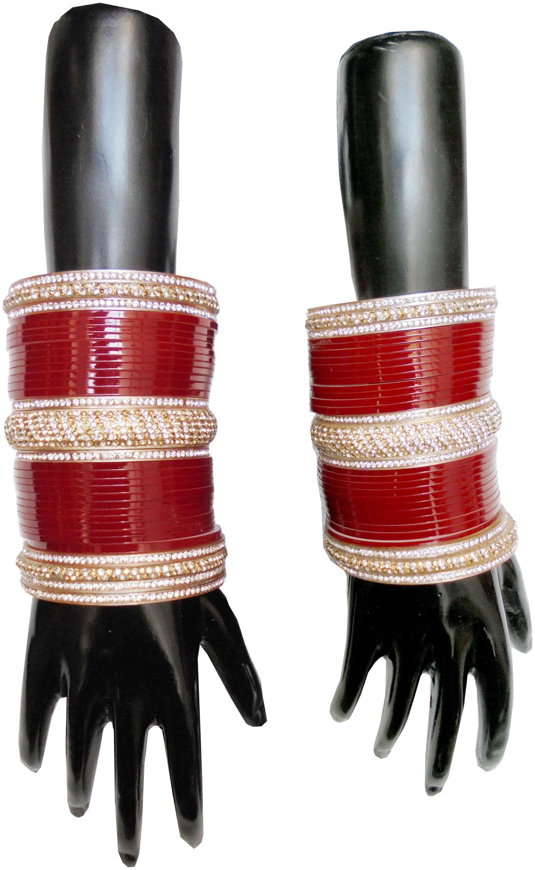 

Top Quality Stone Red Mahroon golden White Designer Wedding Engagement Punjabi Suhag Chuda Plastic Bridal Bangle chooda Set For Women Designed By Vivah BRIDAL CHURA