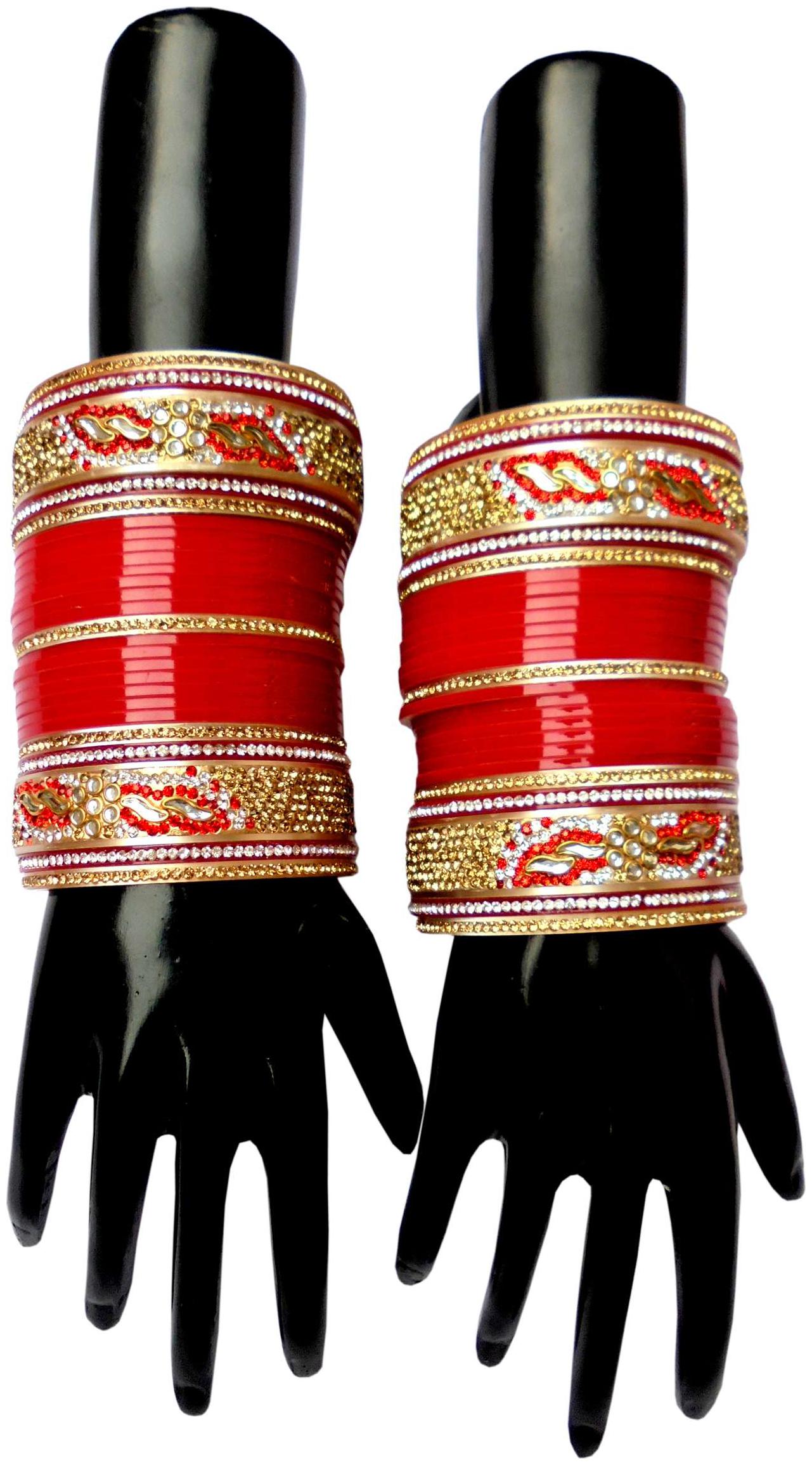 

Top Quality Stone Red Mahroon golden White Designer Wedding Engagement Punjabi Suhag Chuda Plastic Bridal Bangle chooda Set For Women Designed By Vivah BRIDAL CHURA