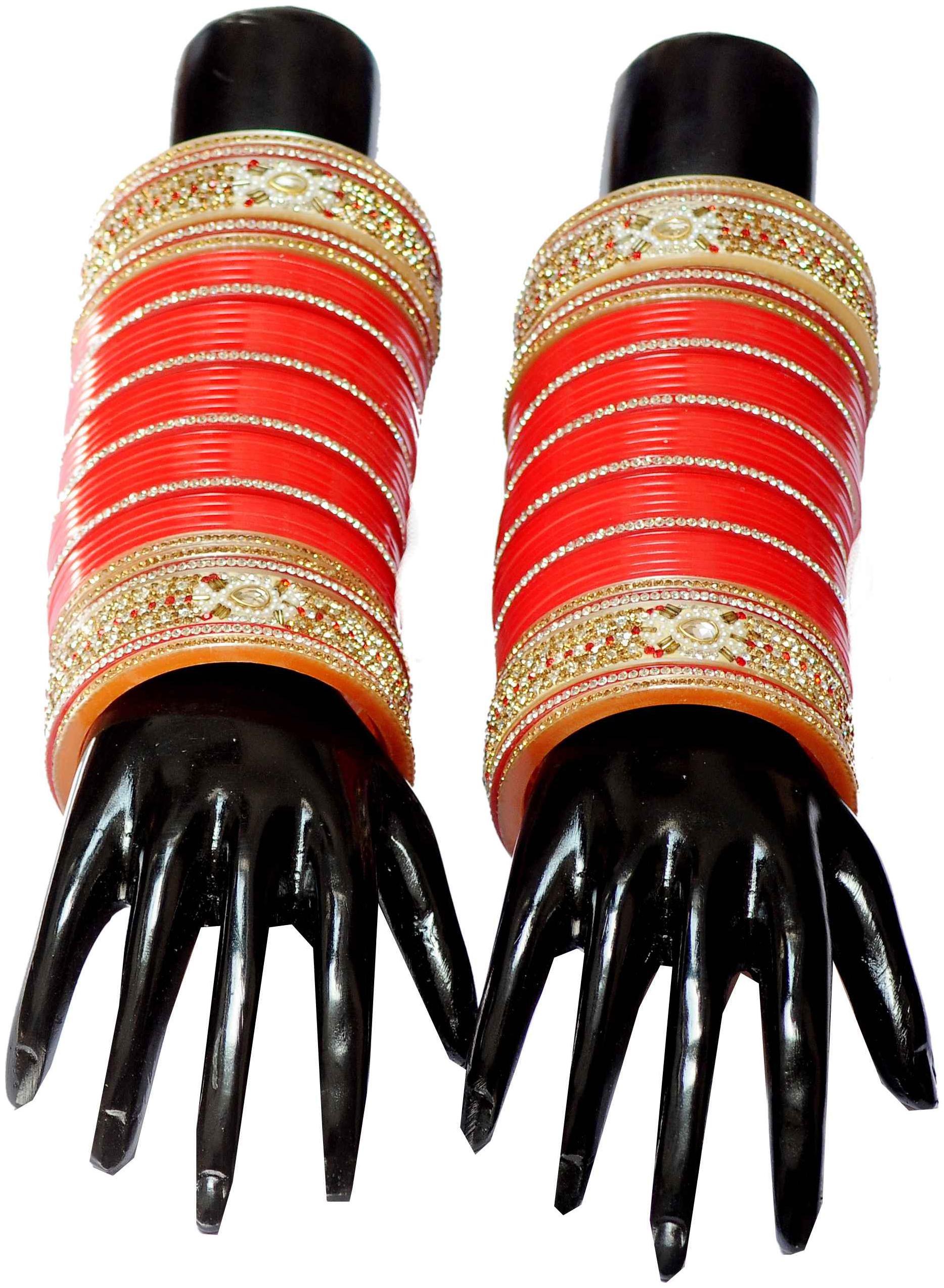 

Top Quality Stone Red Mahroon golden White Designer Wedding Engagement Punjabi Suhag Chuda Plastic Bridal Bangle chooda Set For Women Designed By Vivah BRIDAL CHURA