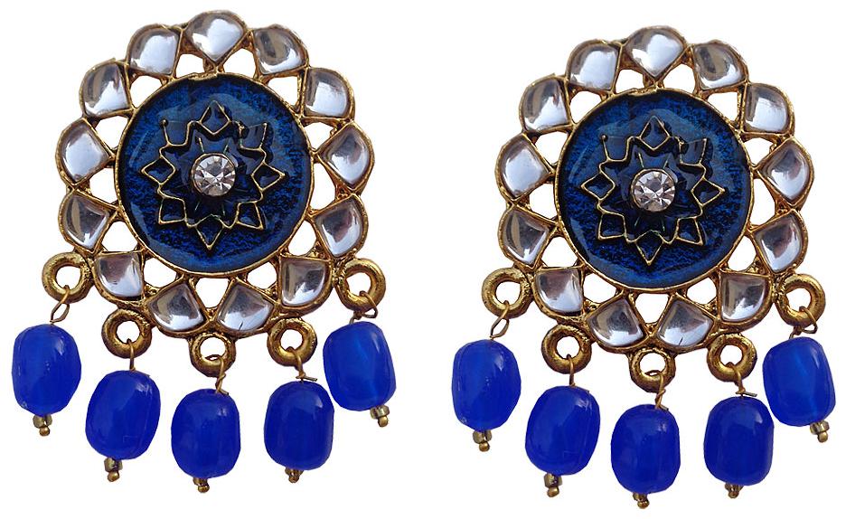 

Trendeela Com Arwa Faux Kundan Studded Blue Enameled Artistic Stud Earrings