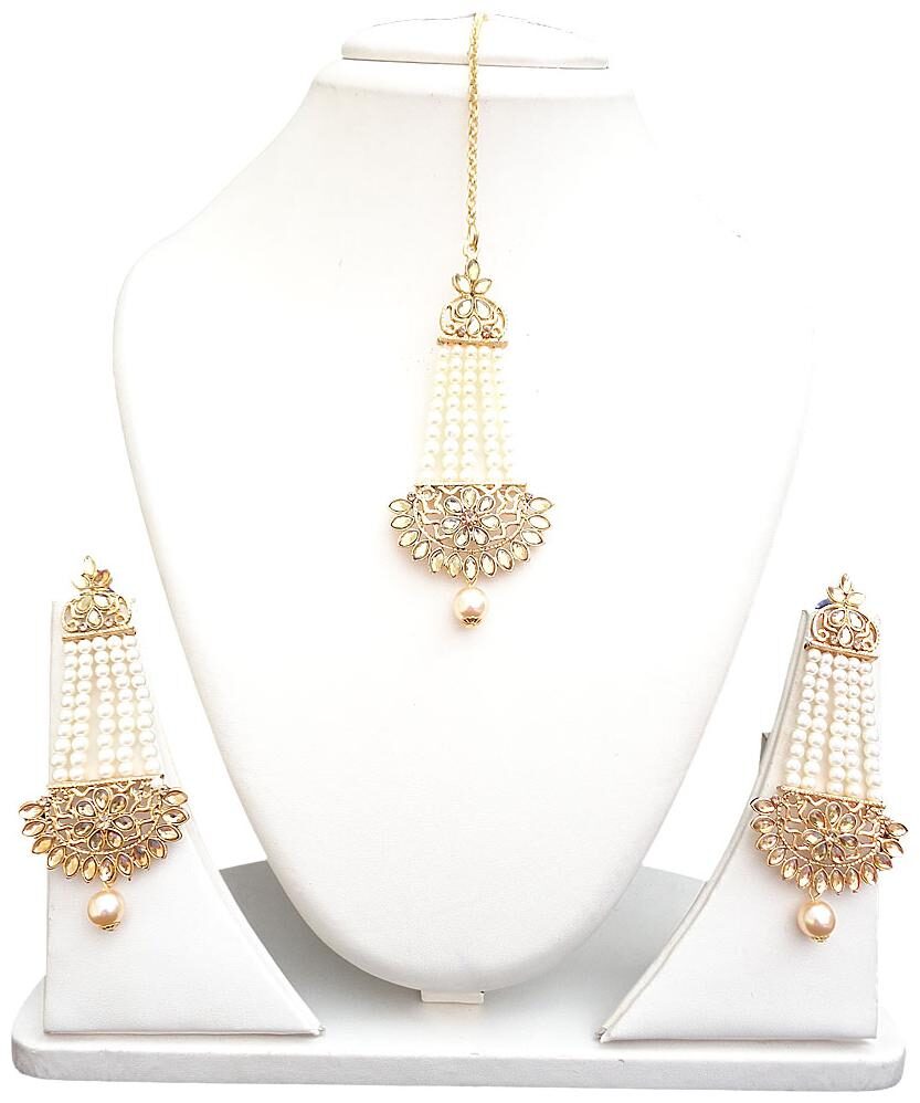 

Trendeela Com Archa Striking Yellow Gold Plated Classy Maang Tikka Combo ( White Gold )