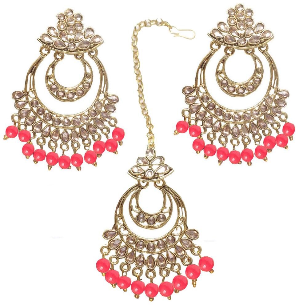 

Trendeela Com Archa Collection Dazzling Red Earrings Maang Tikka Combo Set For Women