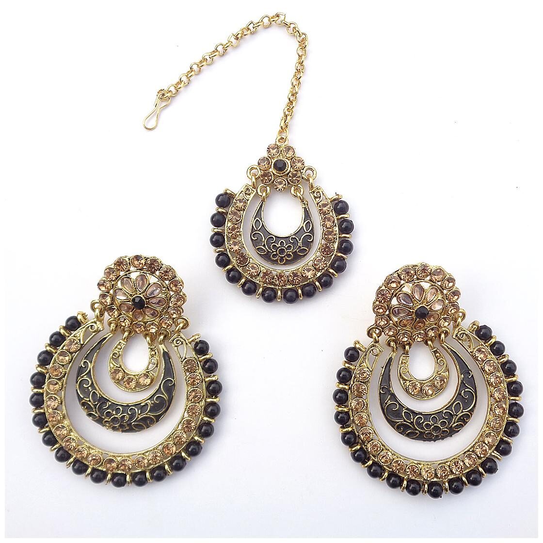 

Trendeela Com Archa Collection Dazzling Gems Embellished Maang Tikka Set For Women ( Black Gold )