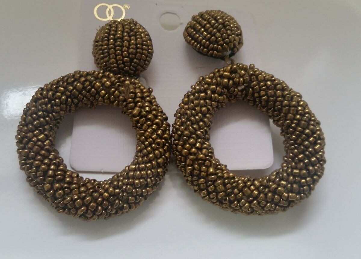 

Trendy Bohemian Style Beaded Dark GOLD Large Ring Stud Earrings Z3-GOLD 22