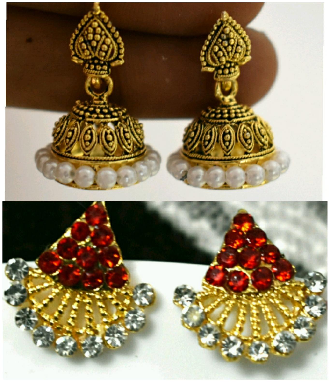 

Twinkle Star Fashionable Golden Dangler Stud and Jhumki Combo with Free Box