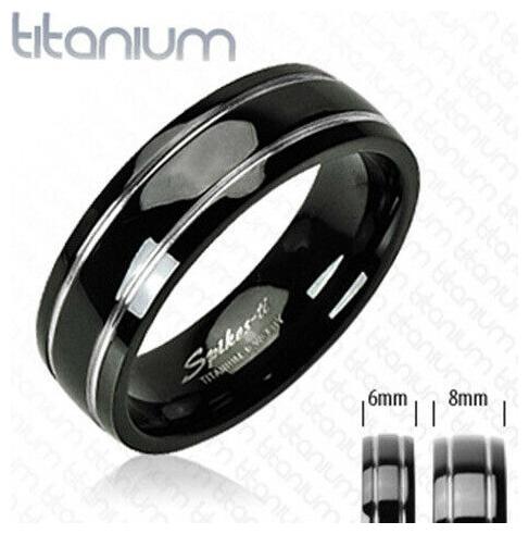 

Two Stripes Engraved on Onyx Colored 8mm Ring Solid Titanium Men s Band