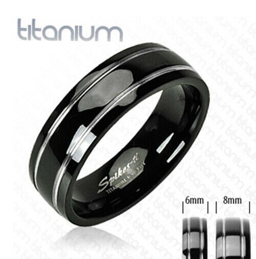 

Two Stripes Engraved on Onyx Colored 8mm Ring Solid Titanium Men s Band