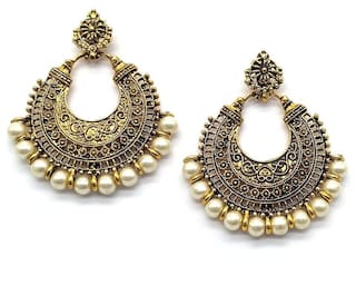 Urbanela German Silver Turkish Style Beaded Chandbali Earrings Urbanela German Silver Turkish Style Beaded Chandbali Earrings For Women And S Adgse05 Gold