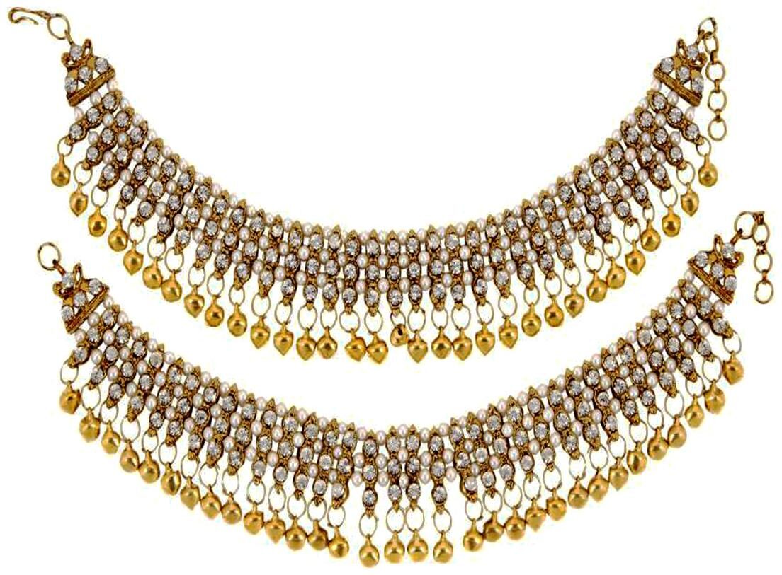 

Utkars fashion White Pearl And Golden Ghungroo Alloy Brass Anklet (Pack of 2) Gold Plated and very demandable Light weight Easy to wear