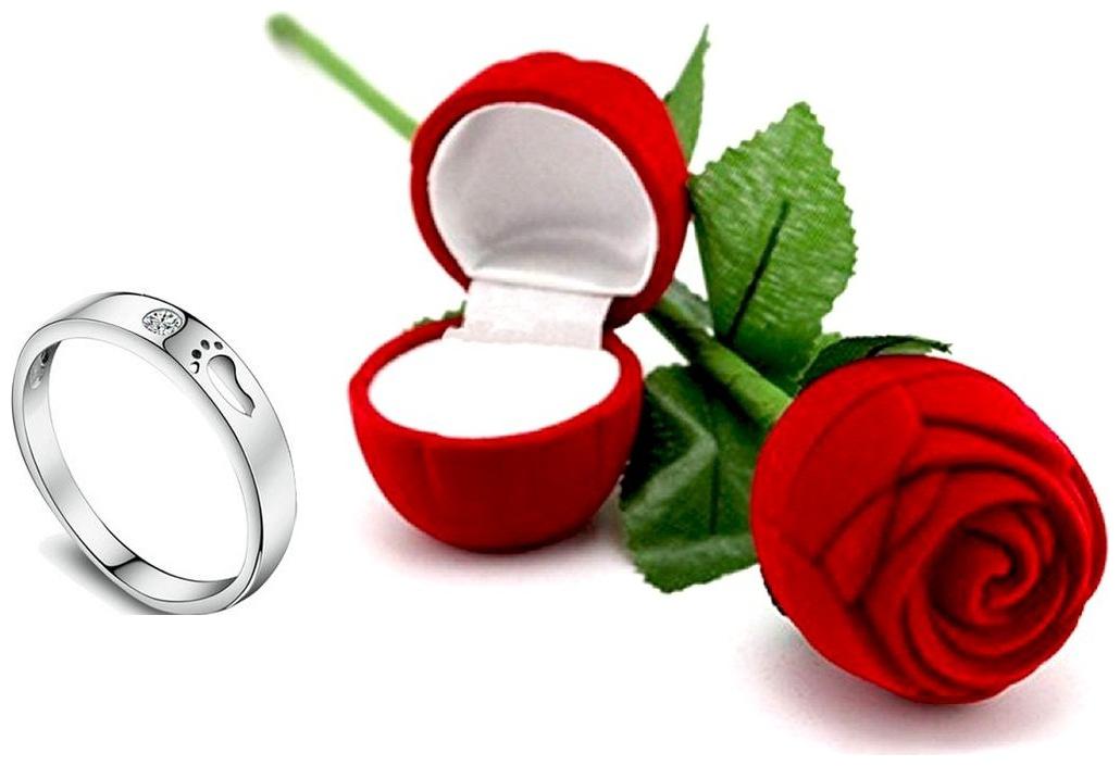 

Valentine Gift By Silverish Platinum Plated Ring For Girl and Women with red Red Rose Box Gift for Rose Day Propose Day