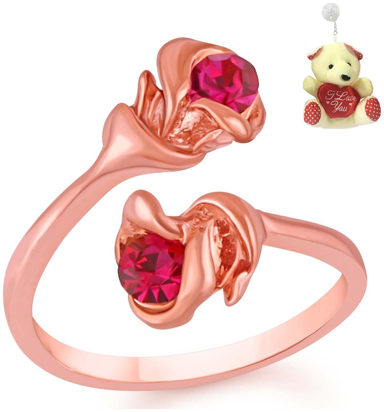

Valentine Gift Red Crystals Finger Rings with for Women with Free Teddy by Mahi FR1103018ZTed