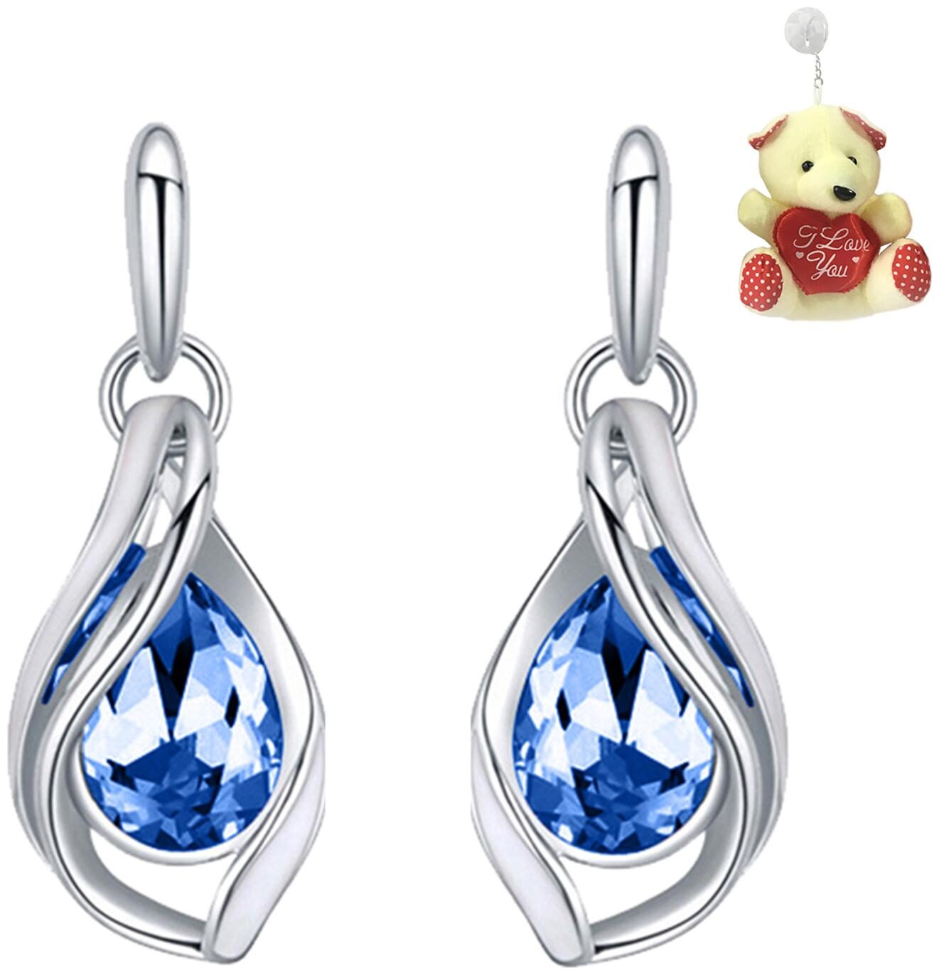 

Valentine Gift Blue Crystals Earrings with for Women with Free Teddy by Mahi ER1193696RMBluTed