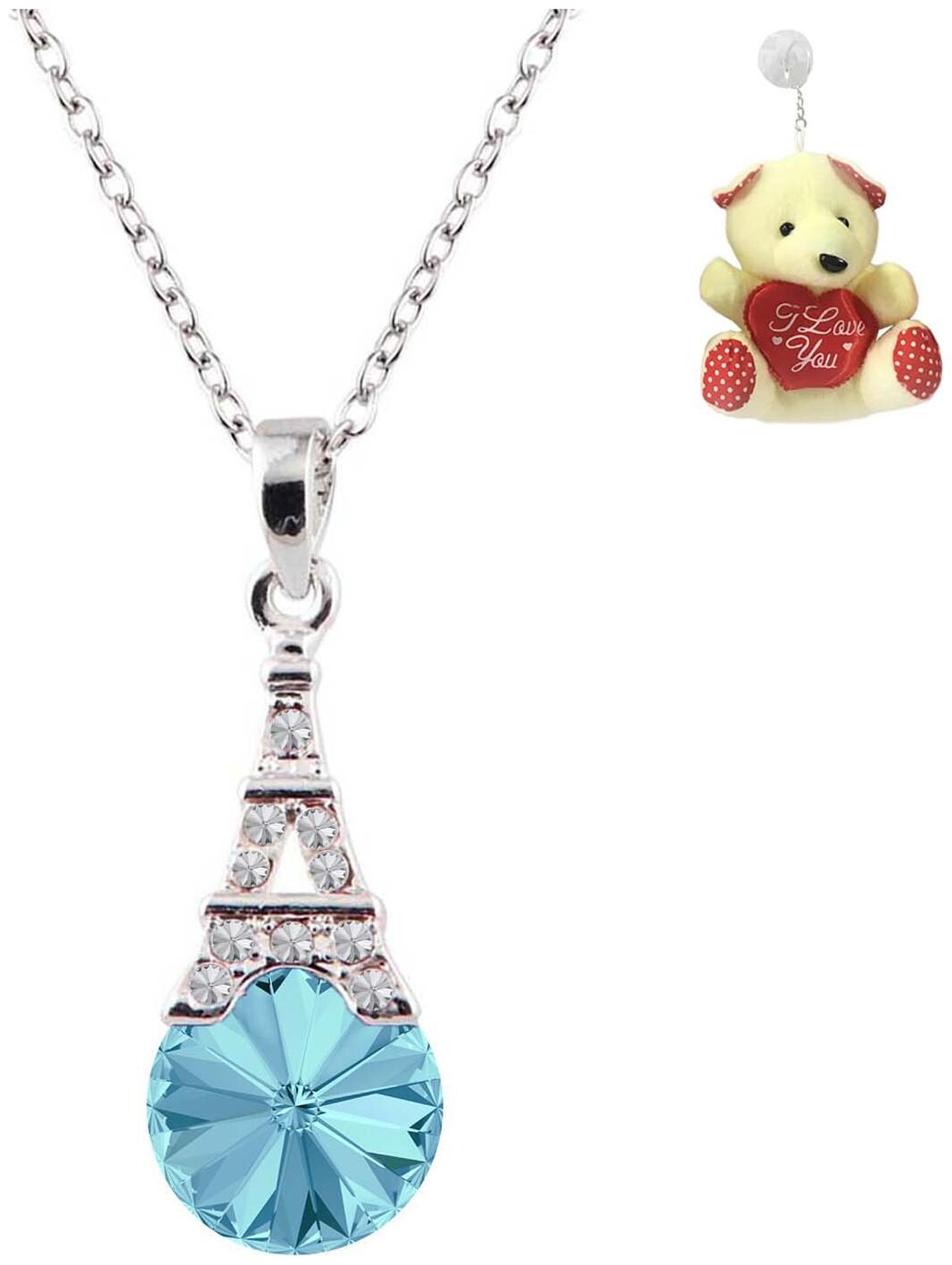 

Valentine Gift Blue Crystal Pendant for Women with Free Teddy by Mahi PS1193739RABluTed