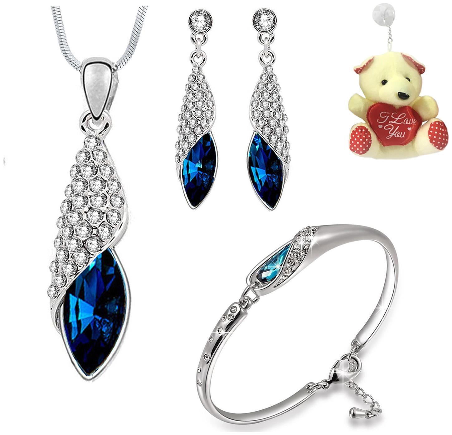 

Om Jewells Combo of Pendant Necklace set and Bangle Bracelet with Free Teddy for Girls and Women by Om Jewells CO100062Ted