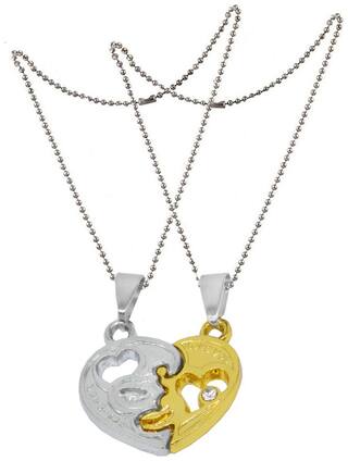 Valentine Gift His And Her Broken Love You Heart Flower Key Couple Pendant Necklace